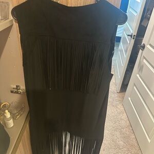 Black Fringe Sleeveless Long Vest